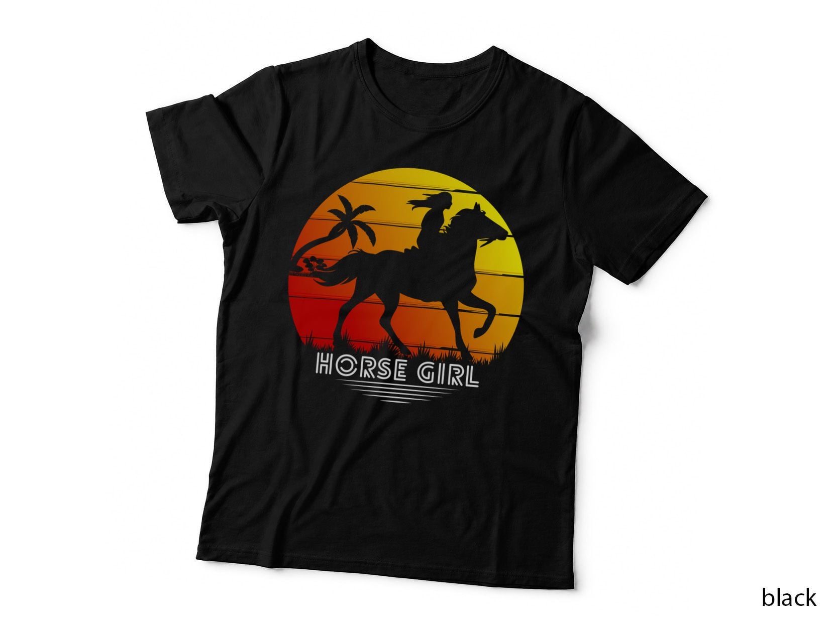 Horse Girl Horse T-Shirt, Sunset Horseback Riding Silhouette Graphic Tee