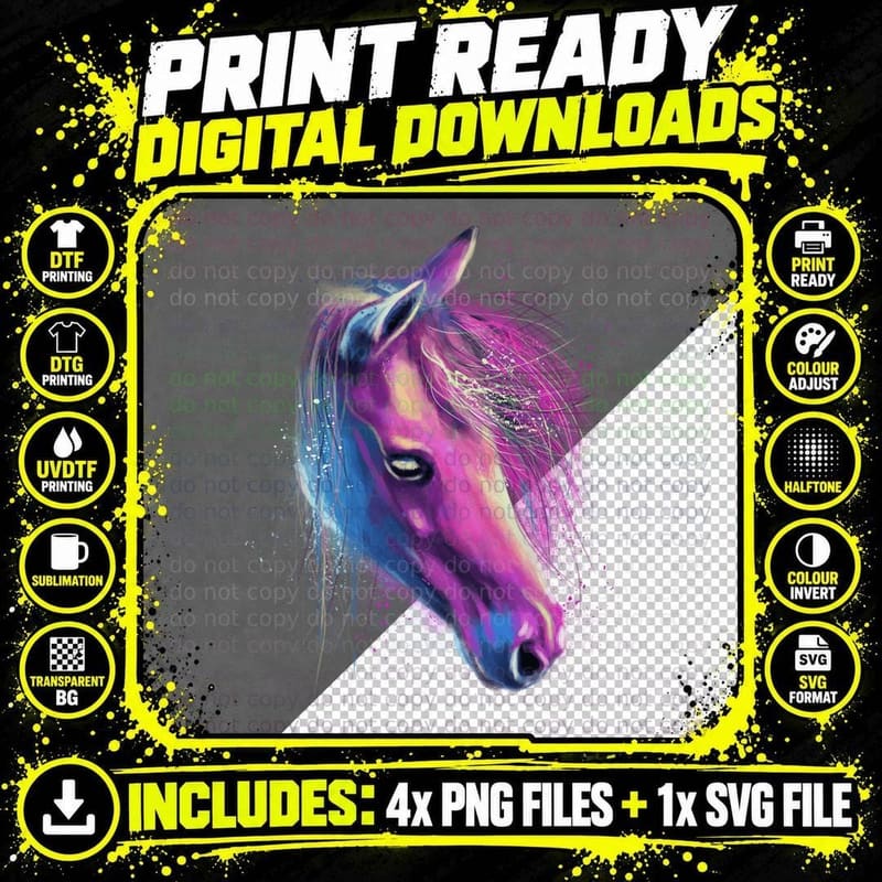 Horse Shirt, Pop Art Style, Vivid Palette Png SVG Digital Bundle
