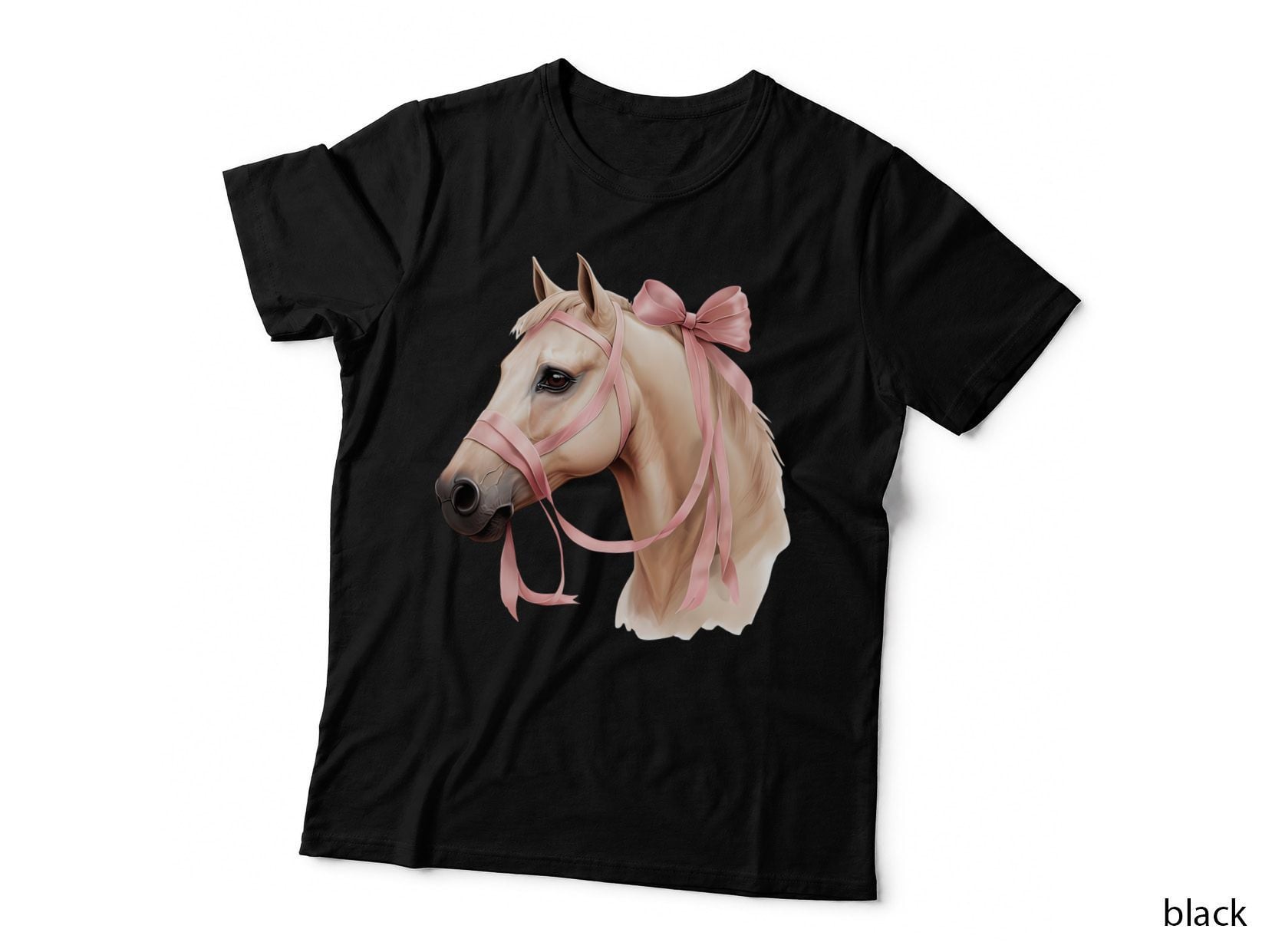 Horse with Pink Ribbon Bow Western T-Shirt, Western Graphic Tee