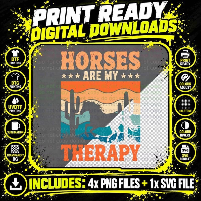 Horses Are My Therapy Horse T-Shirt Png SVG Digital Bundle