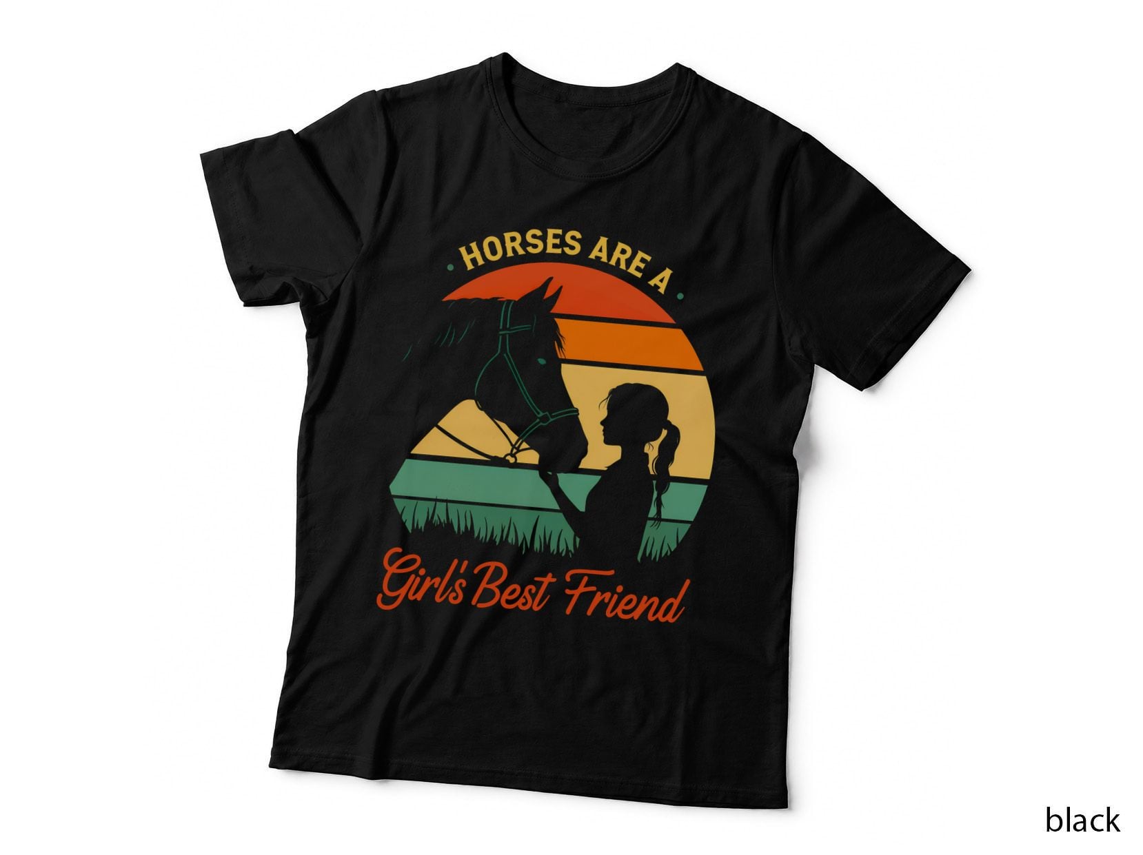 Horses Are a Girl's Best Friend Horse T-Shirt, Girl and Horse Silhouette