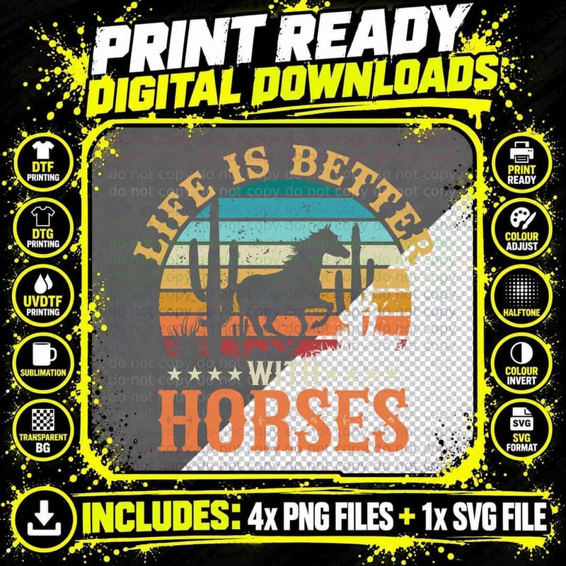 Horses Horse T-Shirt, Horse Silhouette Against Colorful Png SVG Digital Bundle
