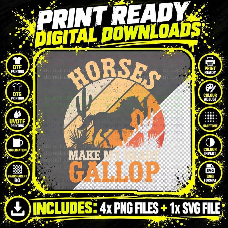 Horses Make My Heart Gallop Horse T-Shirt Png SVG Digital Bundle
