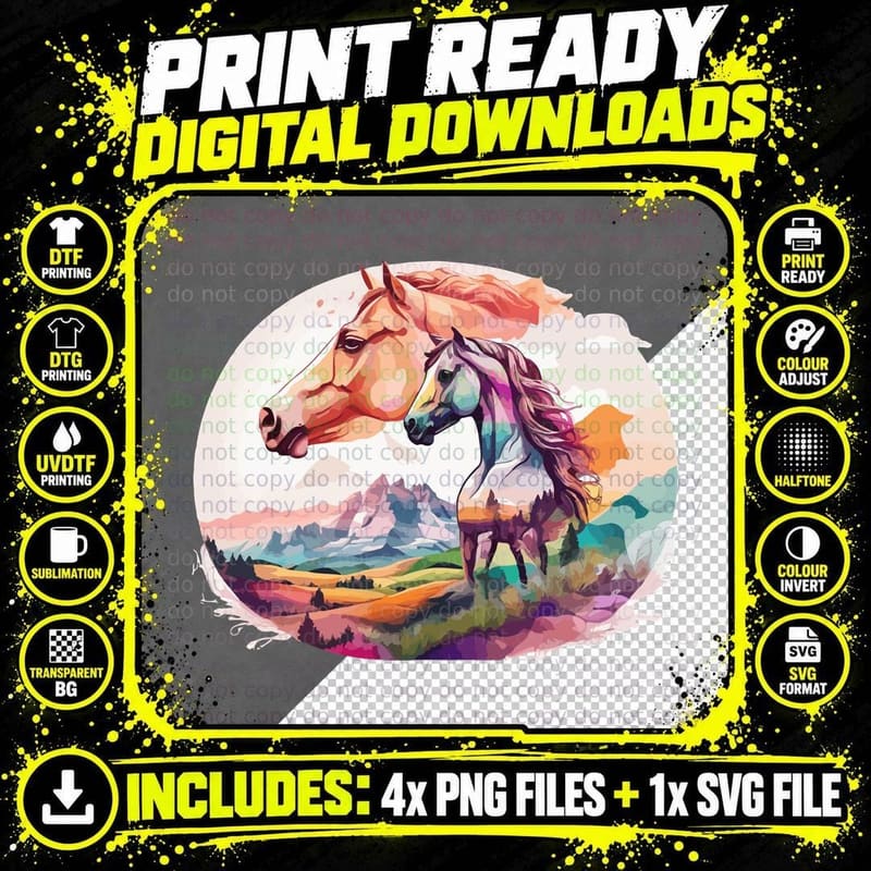 Horses in Colorful Landscape Horse T-Shirt Png SVG Digital Bundle