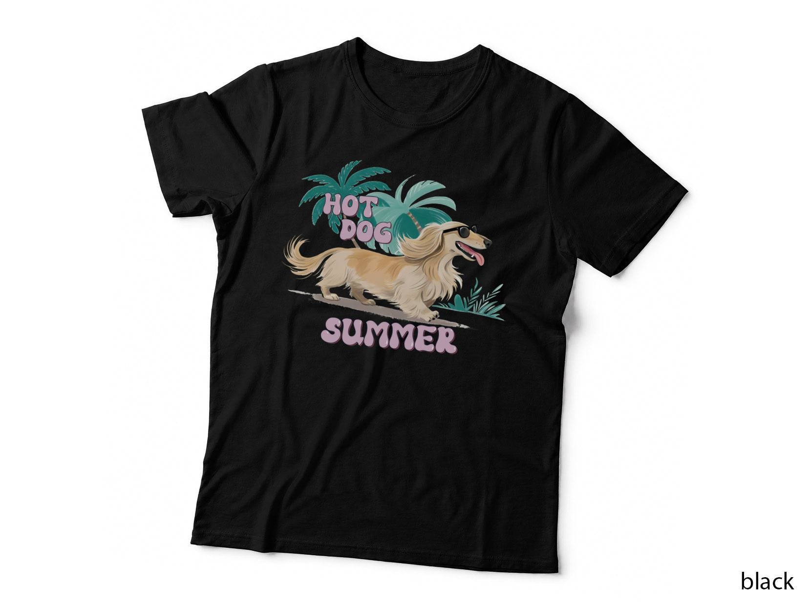 Hot Dog Summer T-Shirt, Dachshund Sunglasses Palm Trees Sunny Tee
