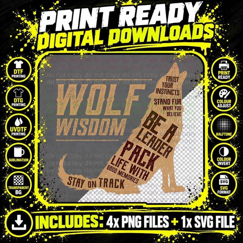 Howling Wolf Wisdom Inspirational Motivational Wolves Png SVG Digital Bundle