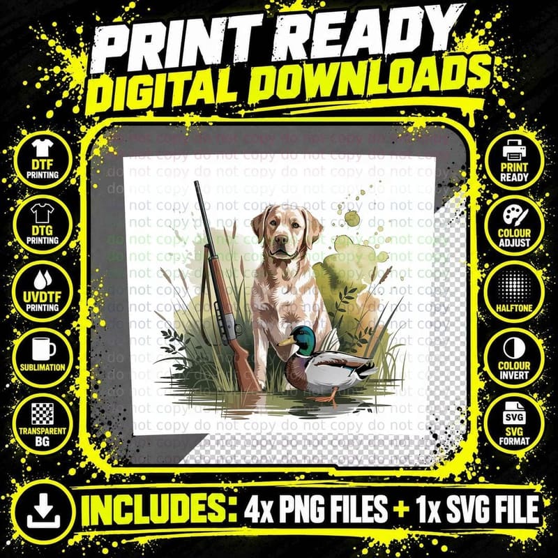 Hunting Dog with Duck in Marsh Hunting T-Shirt Png SVG Digital Bundle