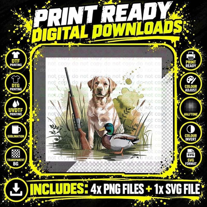 Hunting Dog with Duck in Water Hunting T-Shirt Png SVG Digital Bundle