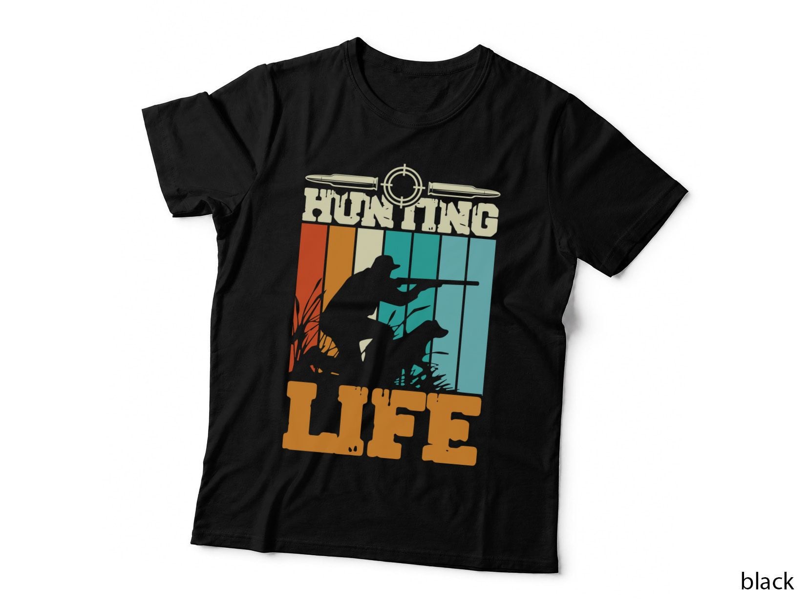 Hunting Life Hunting T-Shirt, Hunter Silhouette with Dog in Nature Graphic Tee