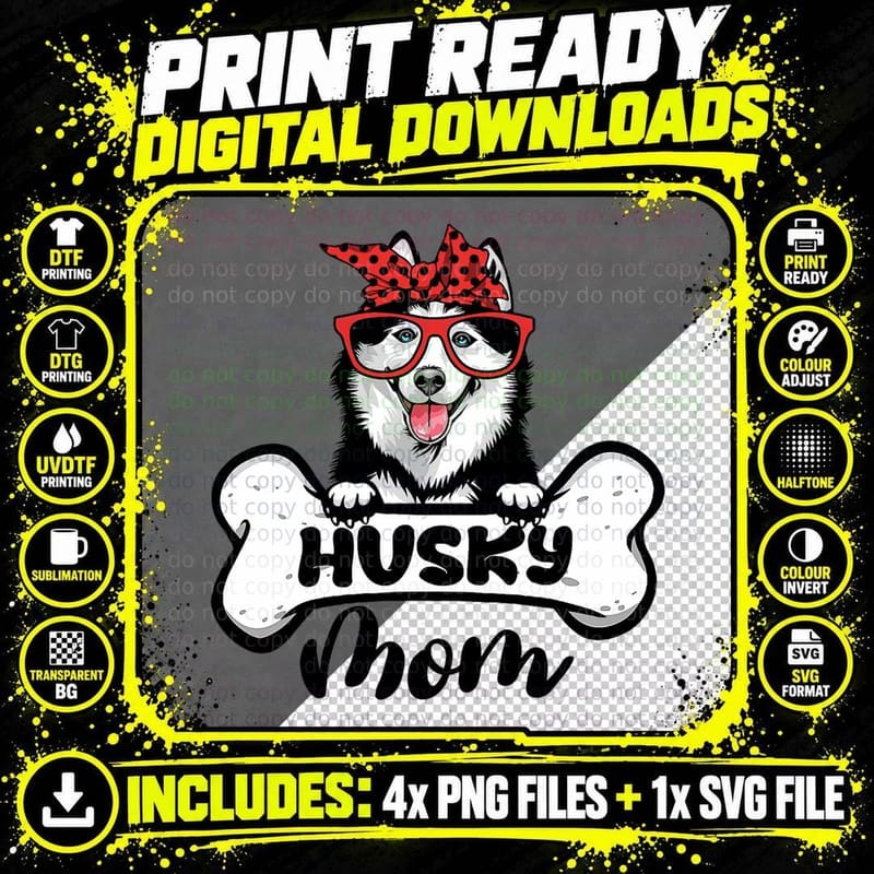 Husky Mom Shirt Dog Bone Mothers Day Dog Mama, for Women Png SVG Digital Bundle