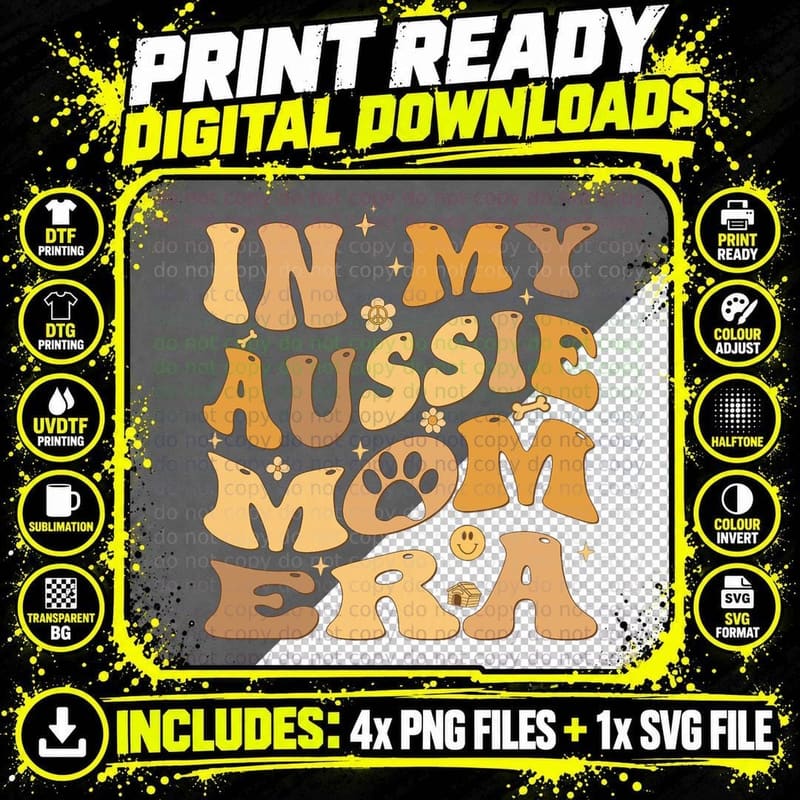 In My Aussie Mom Era Groovy Australian Shepherd Dog Png SVG Digital Bundle