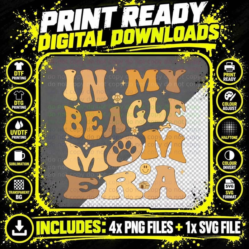 In My Beagle Mom Era Groovy, Dog Lover Gift Png SVG Digital Bundle