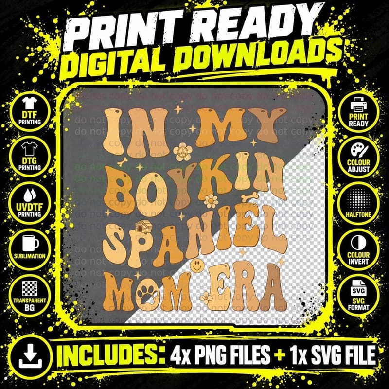 In My Boykin Spaniel Mom Era Groovy, Dog Lover Gift Png SVG Digital Bundle