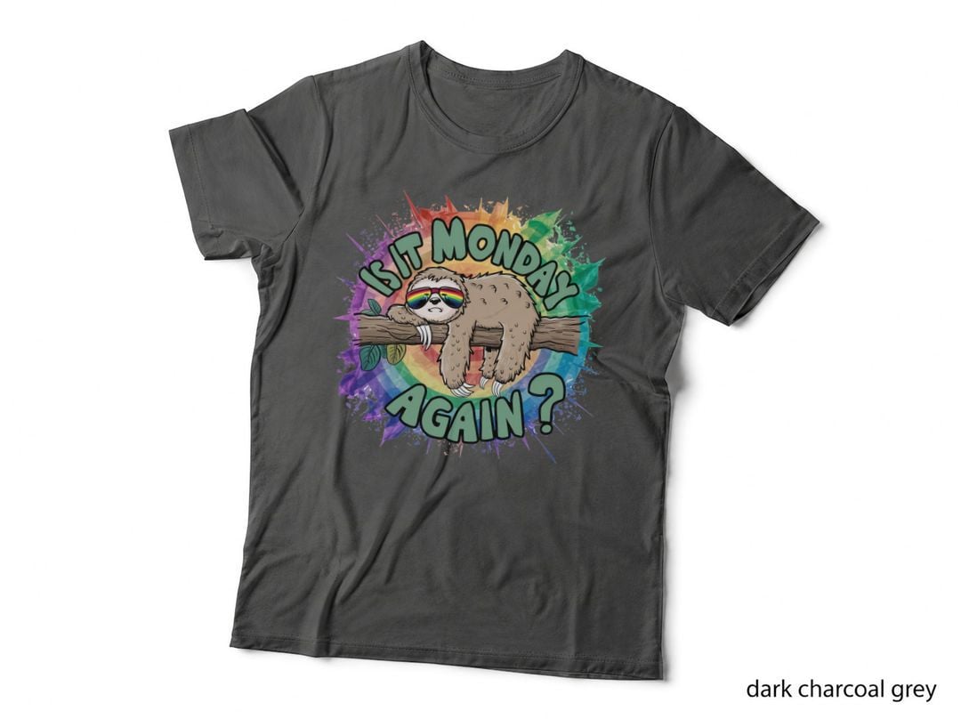 Is It Monday Again Sarcastic Animal T-Shirt, Sloth Wearing Sunglasses on Branch