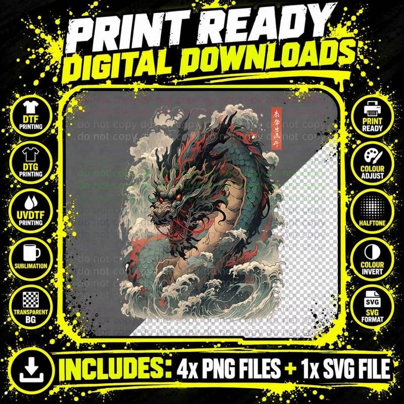 Japanese Aesthetic Dragon Japanese Art Japan Tattoo Png SVG Digital Bundle