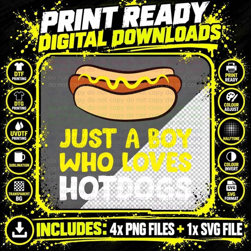Just a Boy Who Loves Hot Dogs Funny Hot Dog Png SVG Digital Bundle