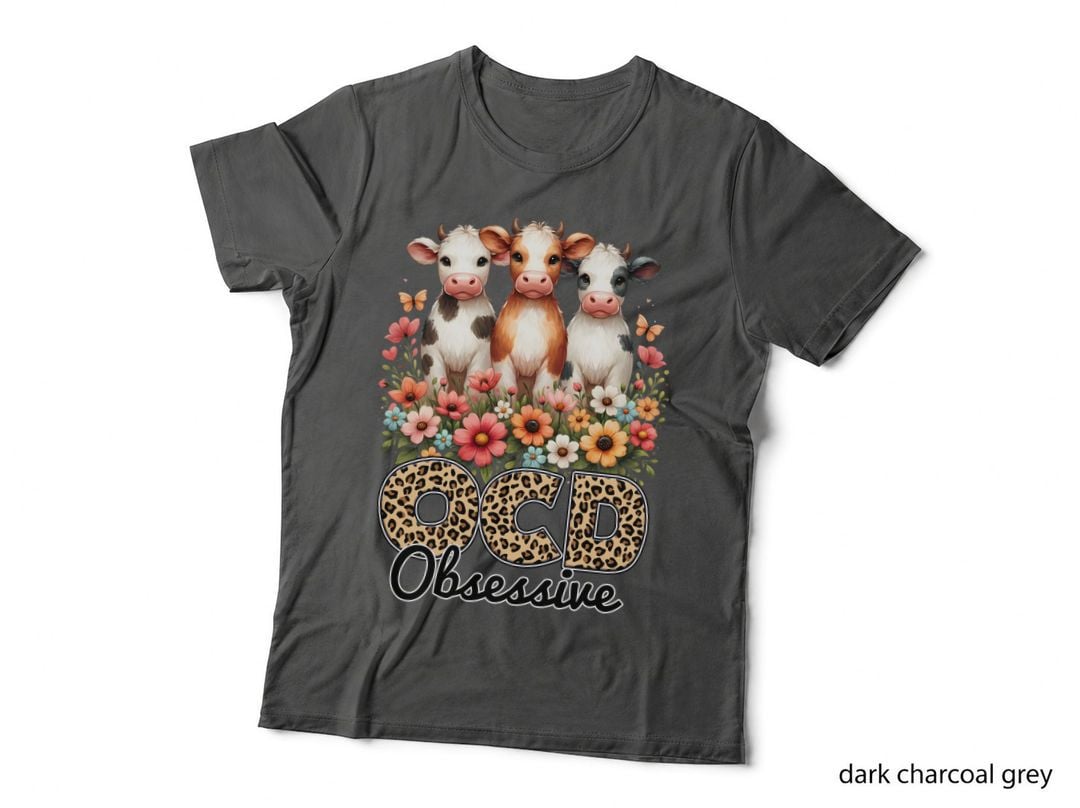 Ocd Obsessive Highland Cow T-Shirt, Three Cows in Flowers Graphic Tee