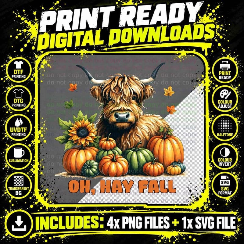 Oh Hay Fall Highland Cow T-Shirt, Highland Cow Png SVG Digital Bundle