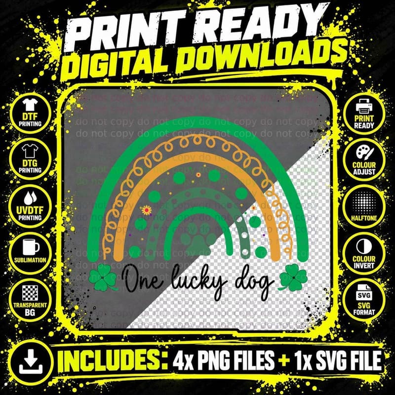 One Lucky Dog St Patricks Day T-Shirt Png SVG Digital Bundle