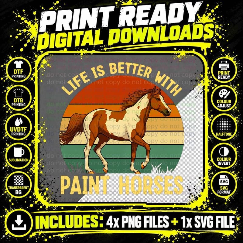 Paint Horses Horse T-Shirt, Paint Horse in Sunset Png SVG Digital Bundle