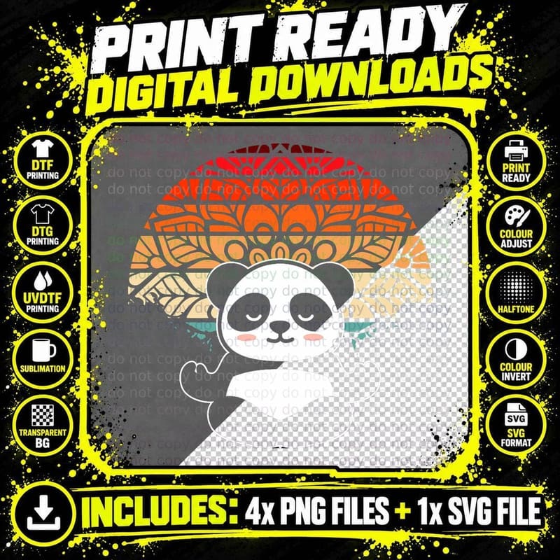 Panda Bear Yoga Pose Meditation Spiritual Yoga Teacher Png SVG Digital Bundle