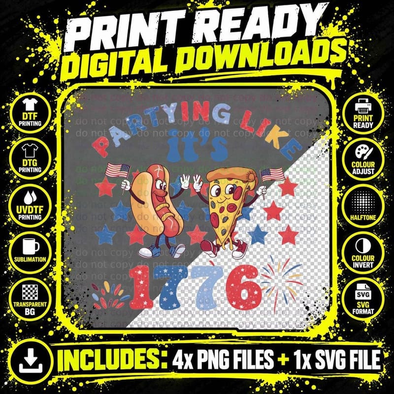 Partying Like It's 1776 Patriotic T-Shirt Png SVG Digital Bundle