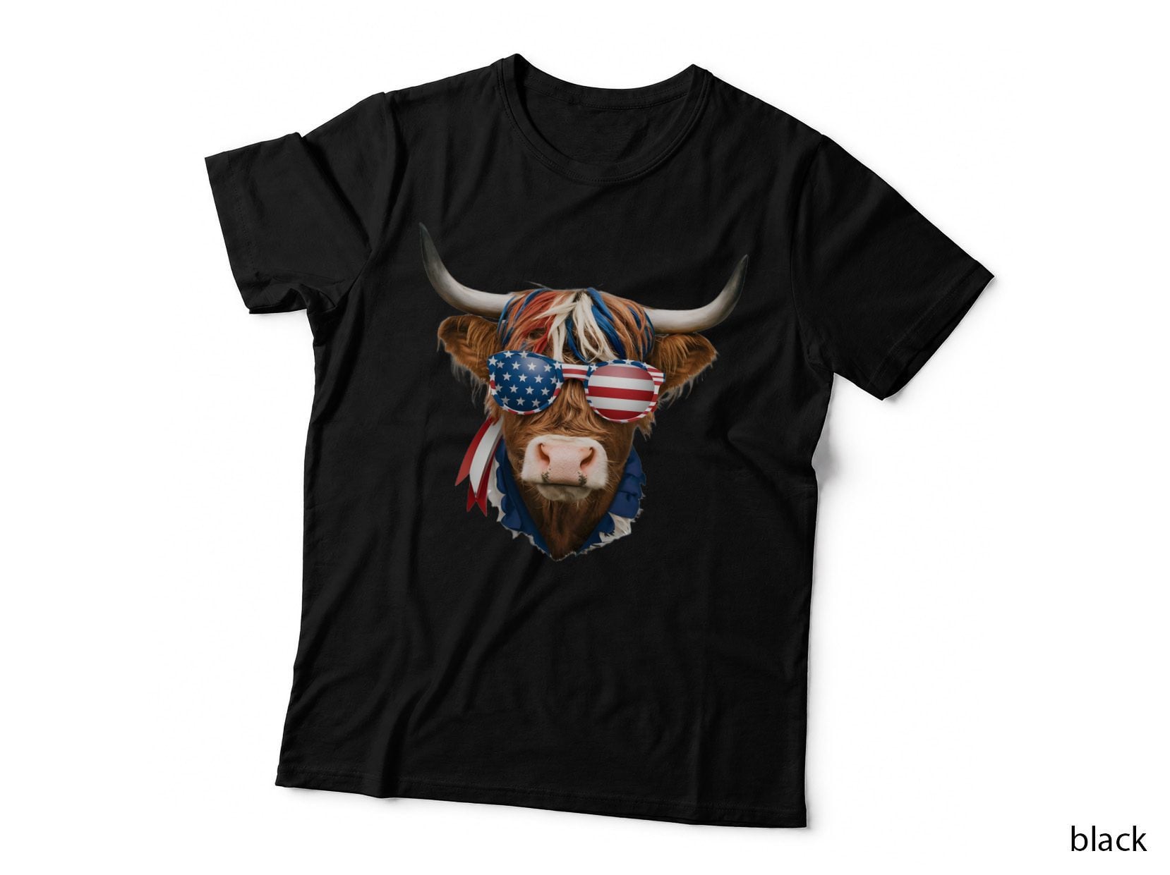 Patriotic Highland Cow Wearing Sunglasses Highland Cow T-Shirt
