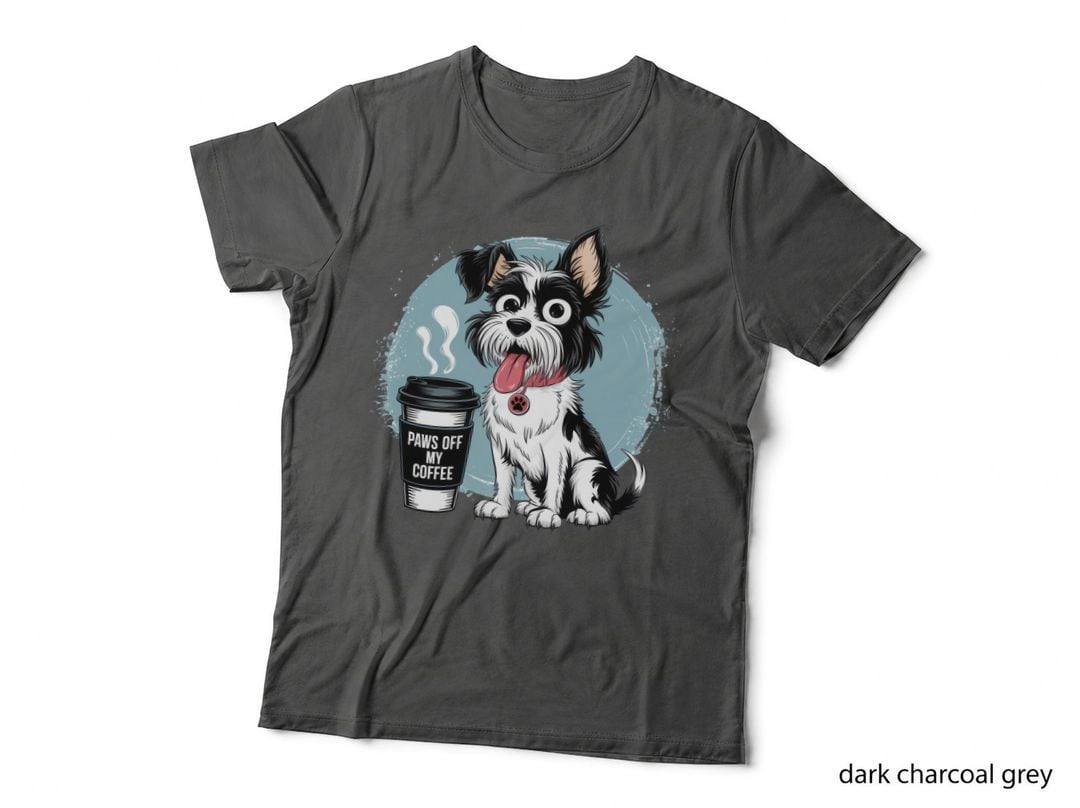 Paws off My Coffee Funny Dog T-Shirt, Adorable Dog Guarding Coffee Graphic Tee