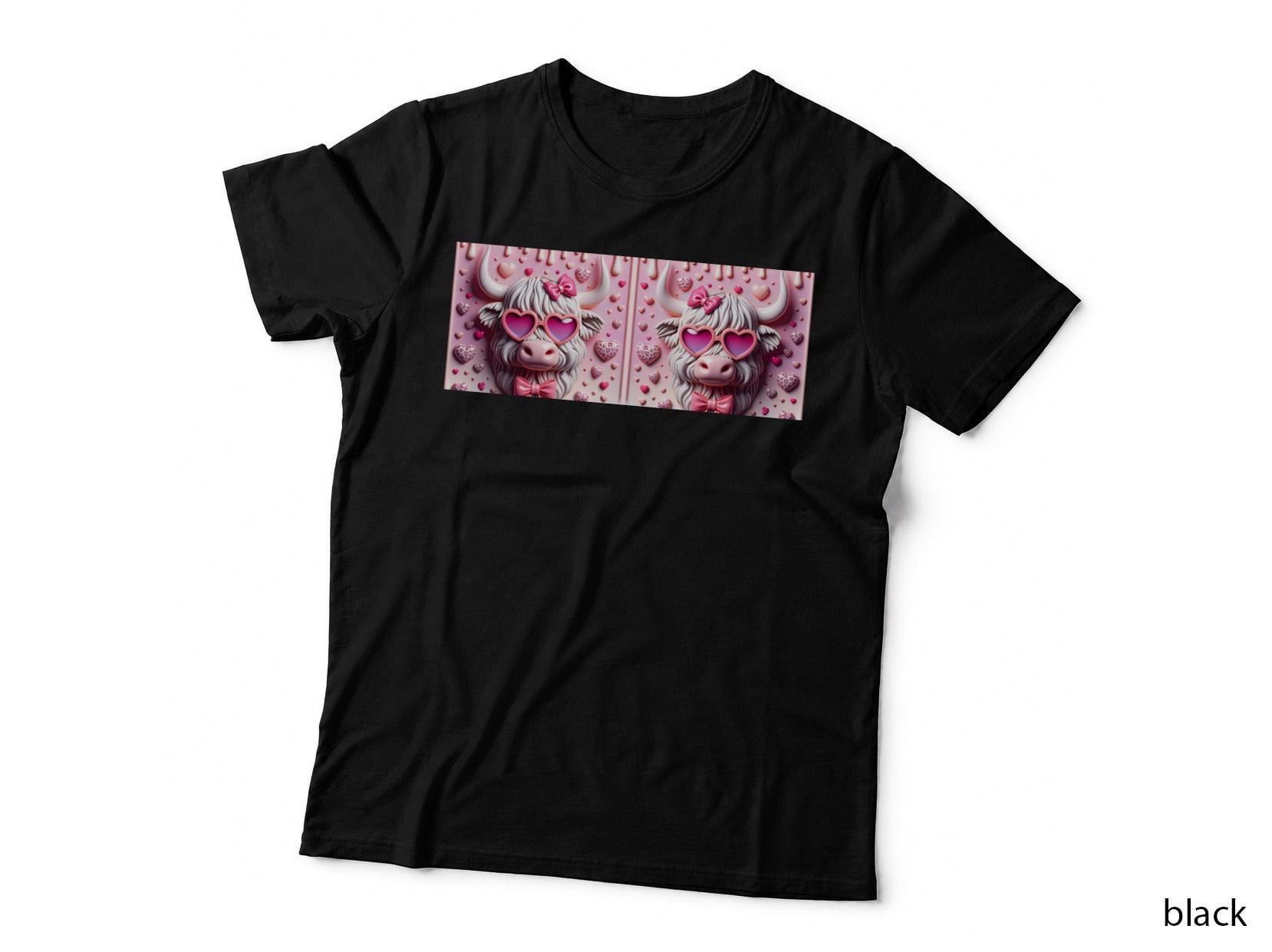 Pink Highland Cow Hearts Highland Cow Design T-Shirt, Highland Cow Graphic Tee