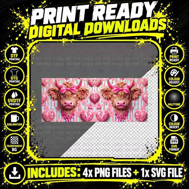 Pink Highland Cows with Hearts Highland Cow T-Shirt Png SVG Digital Bundle