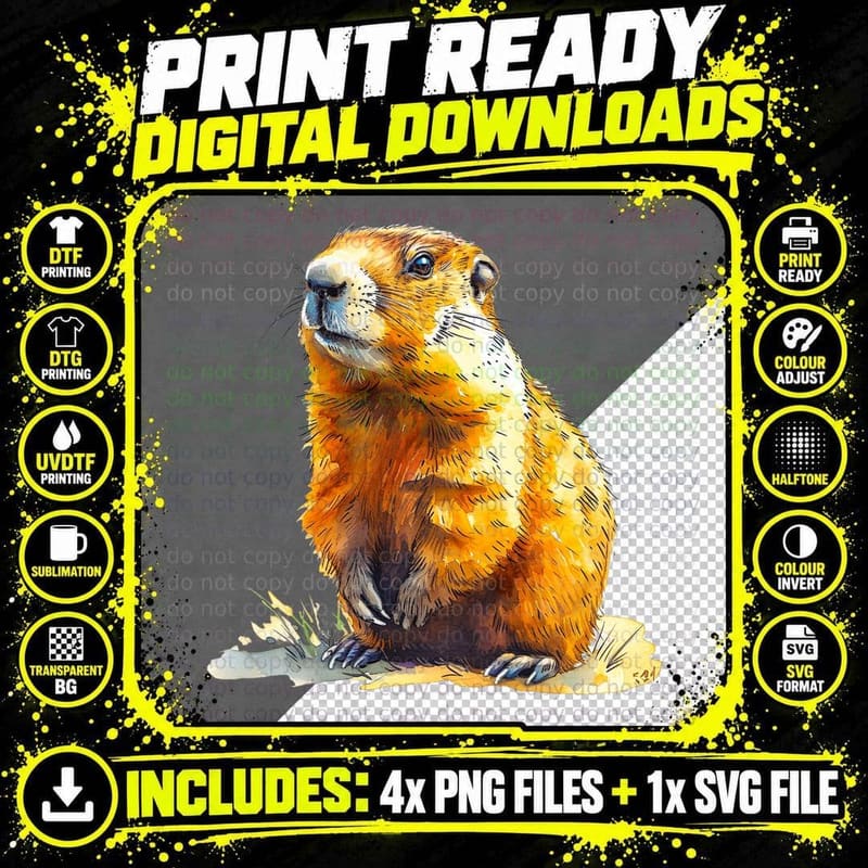 Prarie Dog Watercolor Art Groundhog T-Shirt Png SVG Digital Bundle