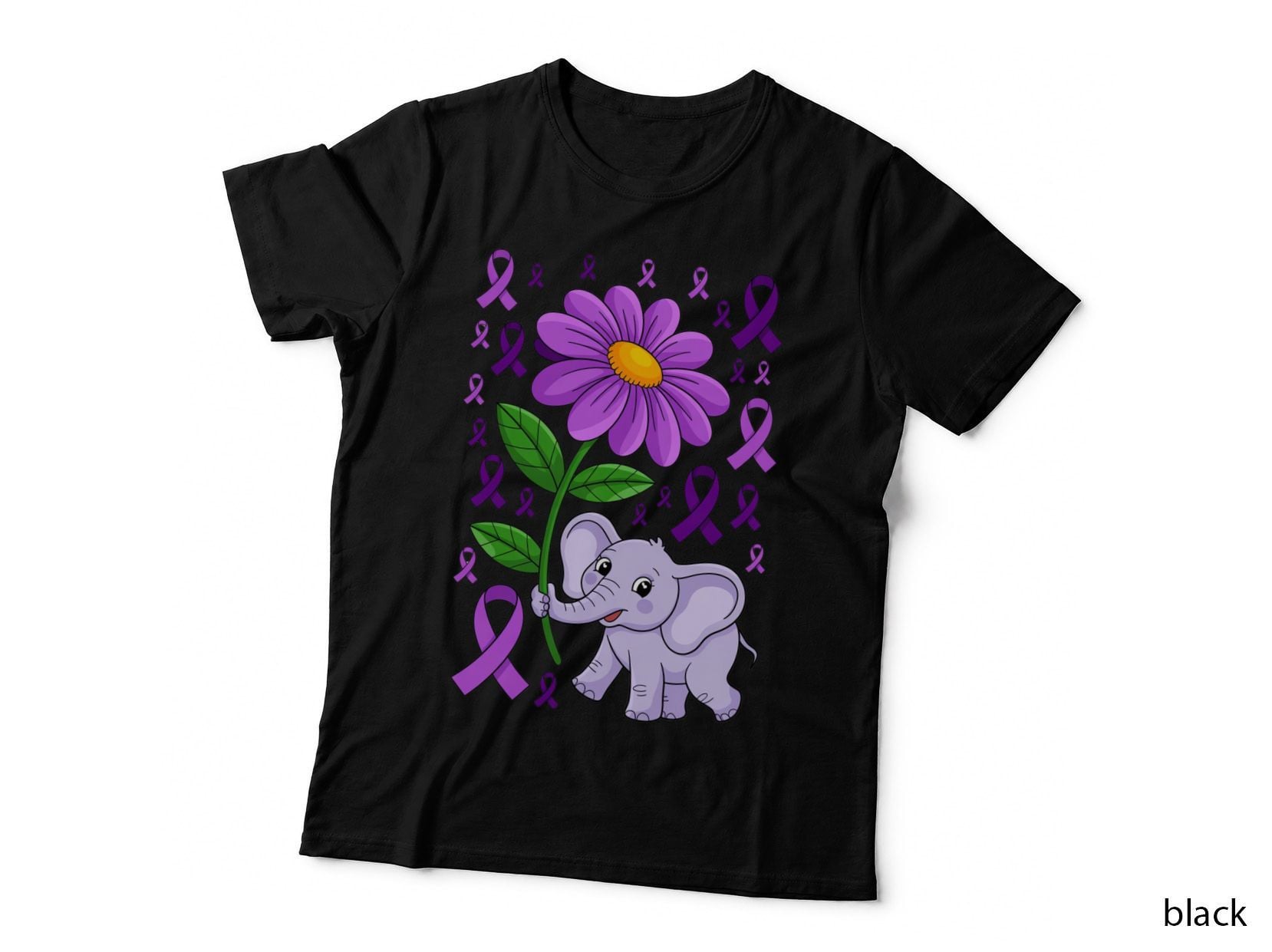 Purple Ribbon Elephant Holding Flower Funny Dog T-Shirt, Funny Dog Graphic Tee