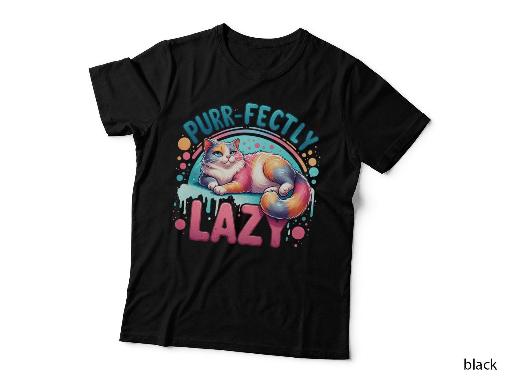 Purr-Fectly Lazy Funny Cat T-Shirt, Lazy Cat Lounging Graphic Tee