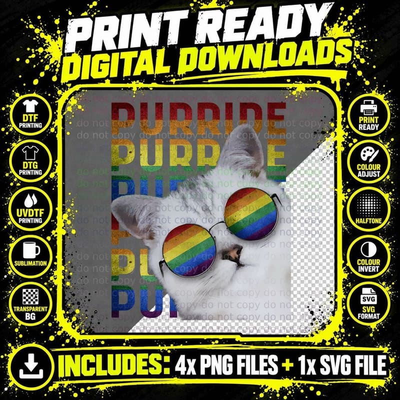 Purride Gay Pride for Women Men LGBT Rainbow Cat Lover Png SVG Digital Bundle