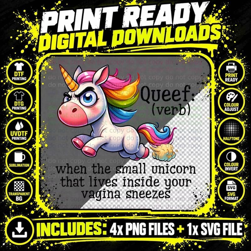 Queef (Verb) When the Small Unicorn That Lives Inside Png SVG Digital Bundle