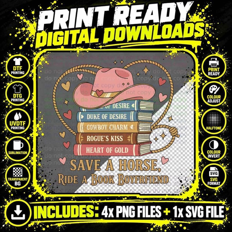 Save a Horse Ride a Book Boyfrriend Western T-Shirt Png SVG Digital Bundle