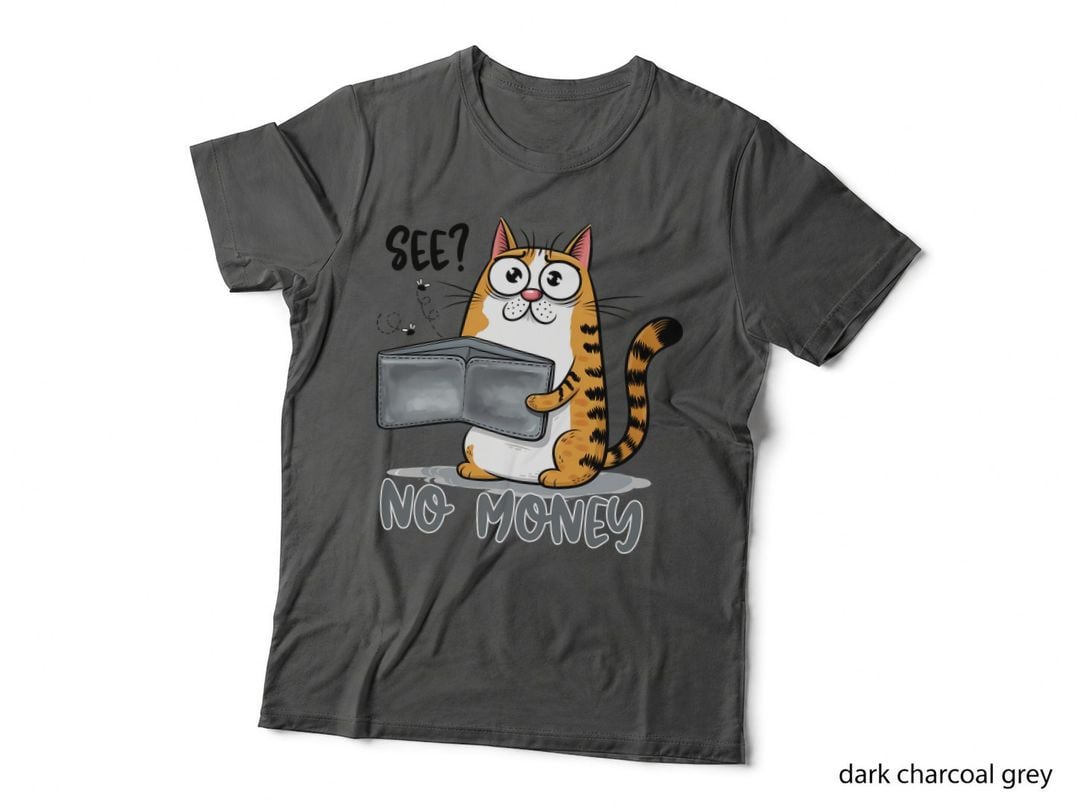See No Money Funny Cat T-Shirt, Cat Holding Empty Wallet Graphic Tee