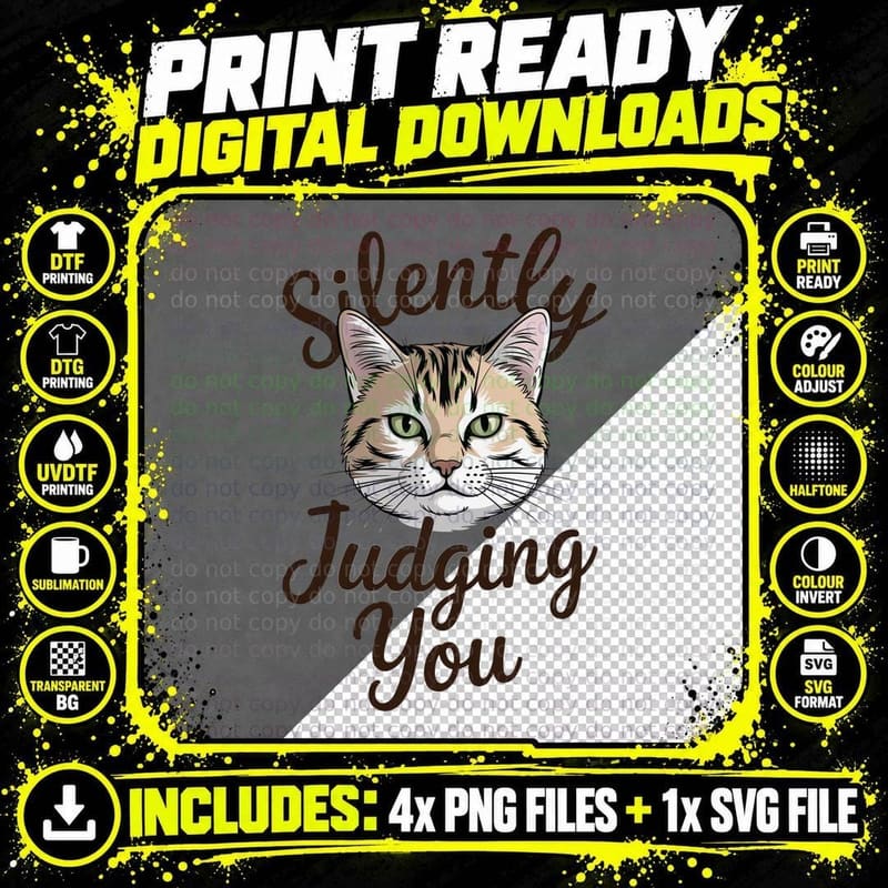 Silently Judging You Funny Cat T-Shirt Png SVG Digital Bundle