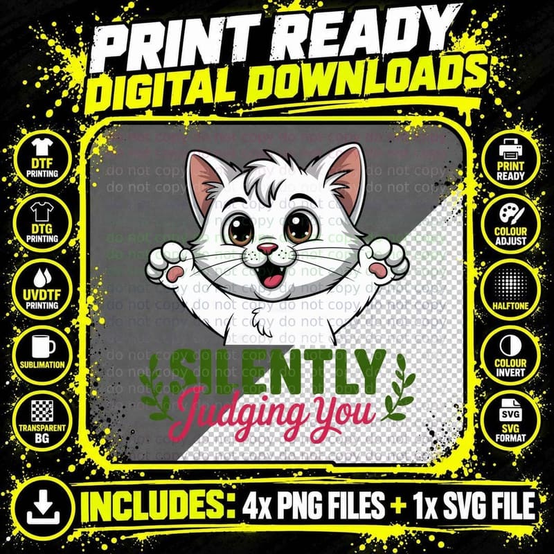 Silently Judging You Funny Cat T-Shirt Png SVG Digital Bundle