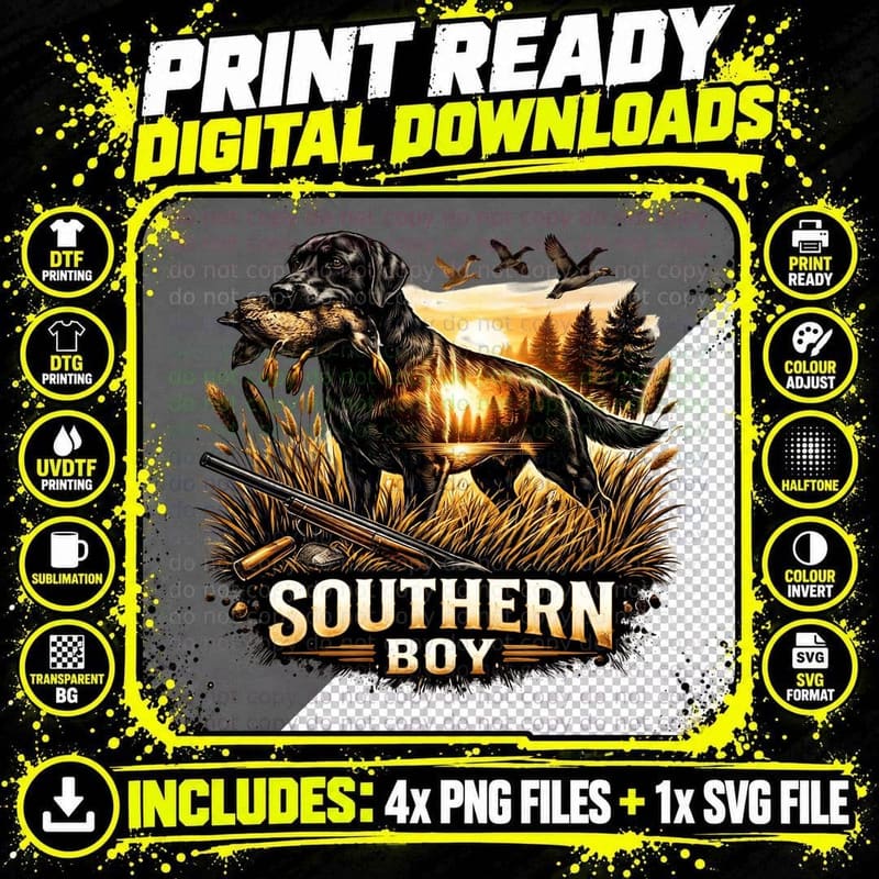 Southern Boy Hunting T-Shirt, Hunting Dog Carrying Duck Png SVG Digital Bundle