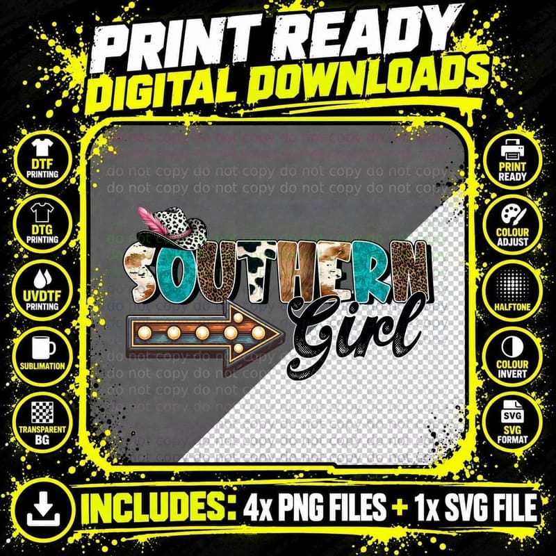 Southern Girl Western T-Shirt, Cow Print Arrow with Png SVG Digital Bundle