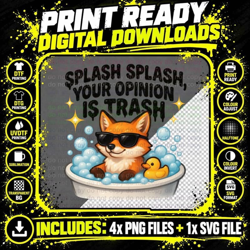 Splash Your Opinion Is Trash Sarcastic Animal T-Shirt Png SVG Digital Bundle