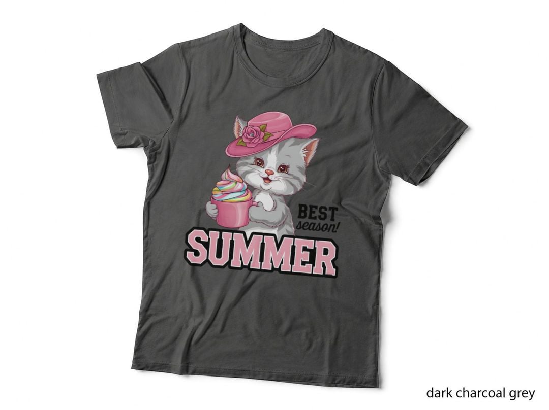 Summer Best Season! Funny Cat T-Shirt, Adorable Cat Holding Ice Cream Graphic