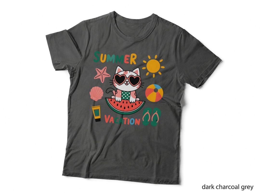 Summer Vacation Funny Cat T-Shirt, Summer Vacation Cat on Watermelon Graphic