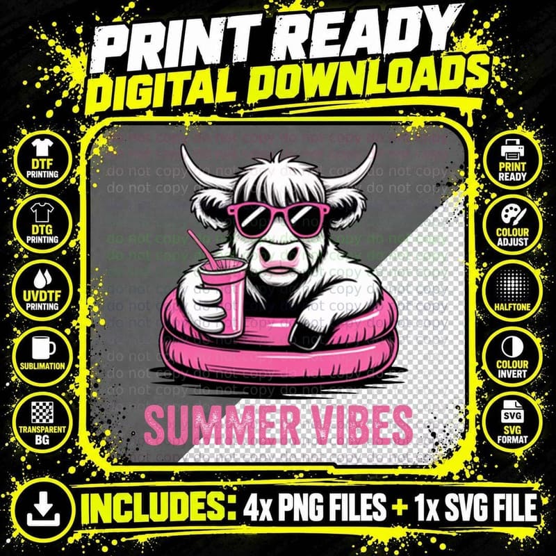 Summer Vibes Summer T-Shirt, Cool Cow Pool Float Png SVG Digital Bundle