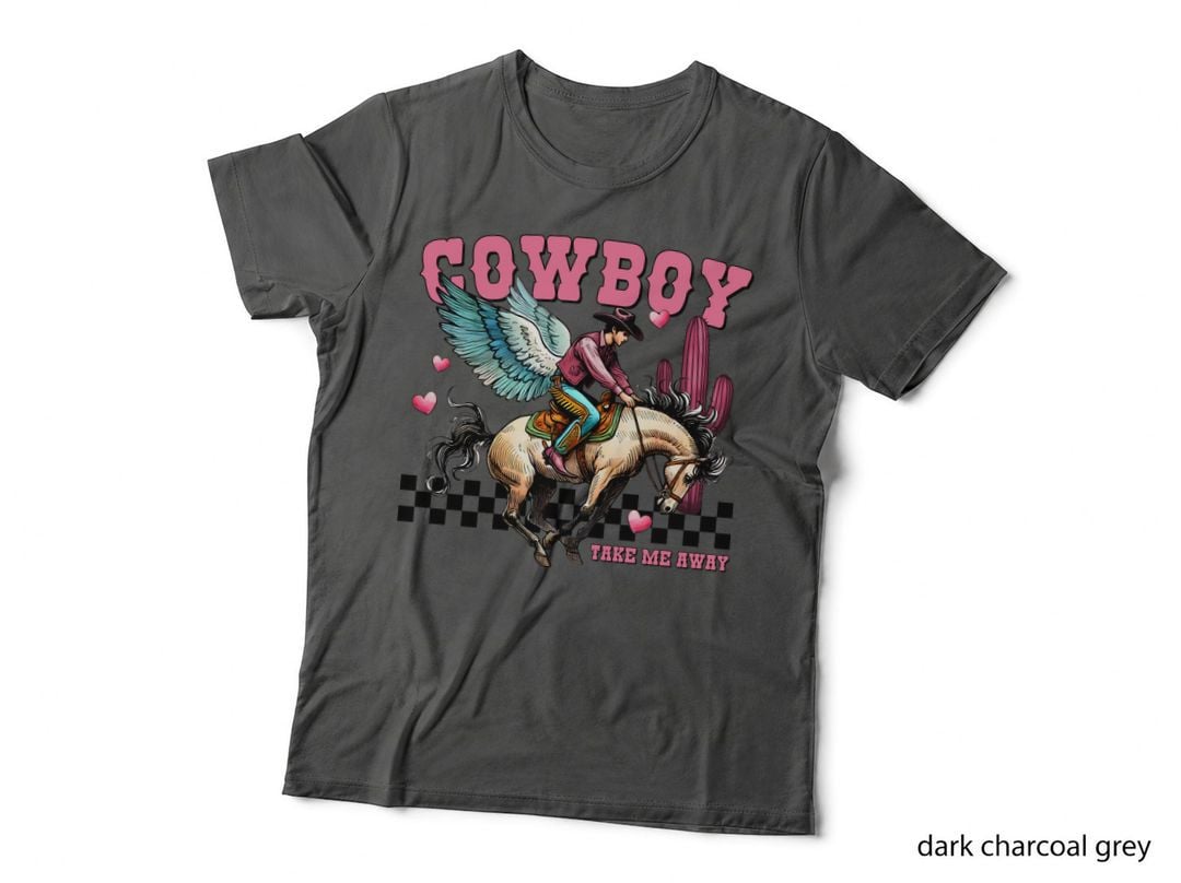 Take Me Away Western T-Shirt, Winged Cowboy Riding Horse Graphic Tee