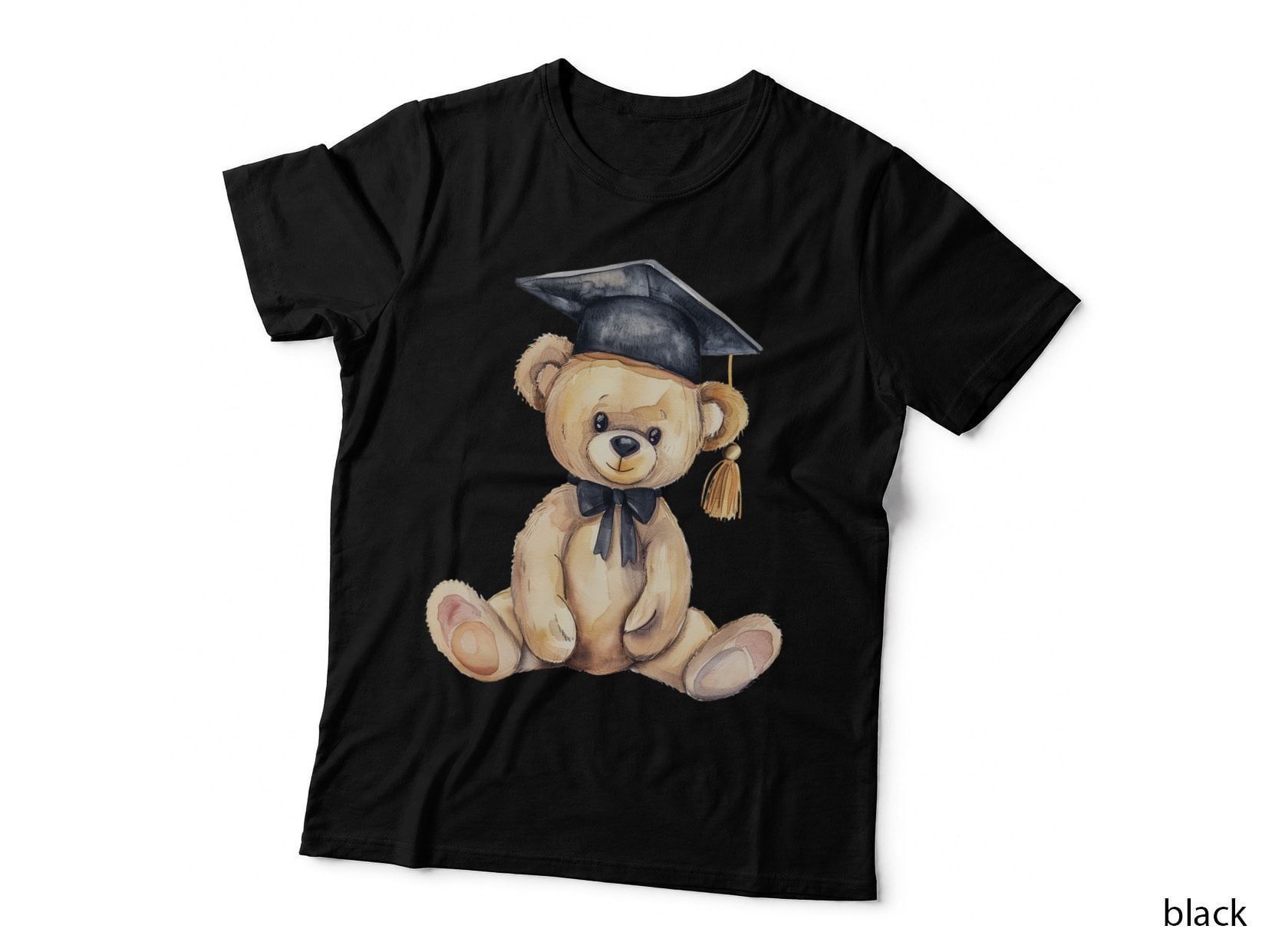 Tan Bear Grad Cap Black Ribbon Bow Graduation T-Shirt, Senior Grad Graphic Tee