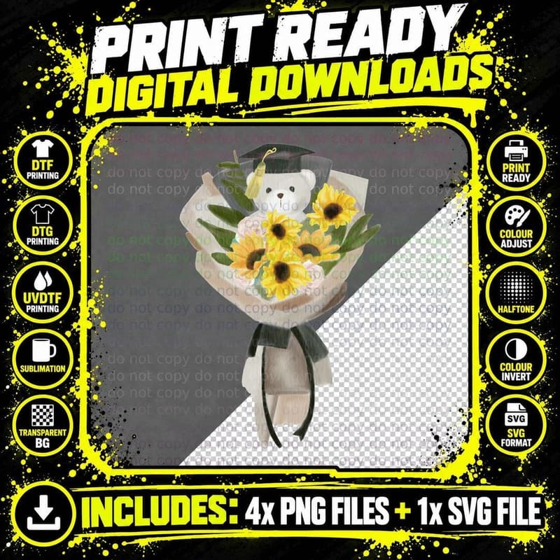 Teddy Bear Graduate Flowers Graduation T-Shirt Png SVG Digital Bundle