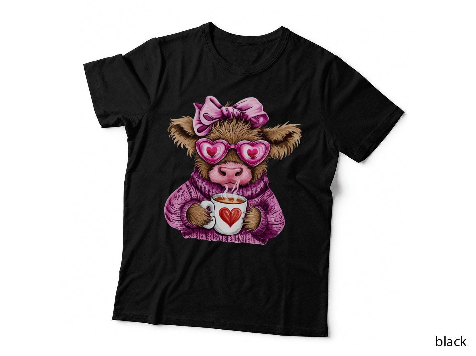Teddy Bear in Pink with Heart Mug Highland Cow T-Shirt