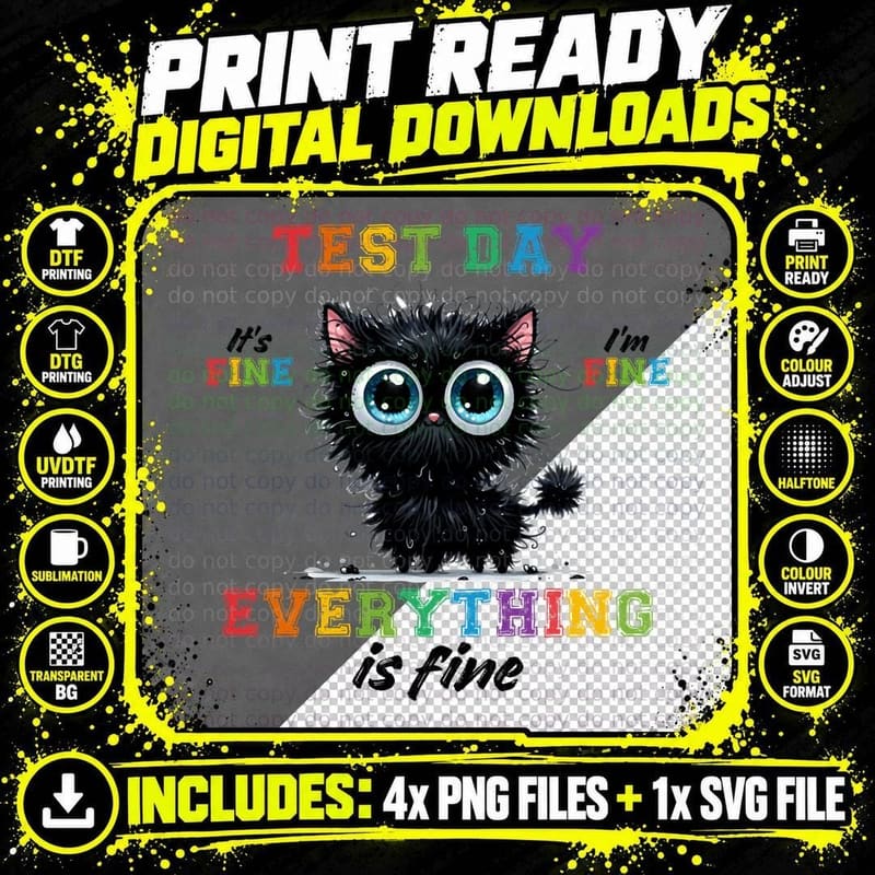 Test Day It's Fine I'm Fine Everything Is Fine Teacher Png SVG Digital Bundle